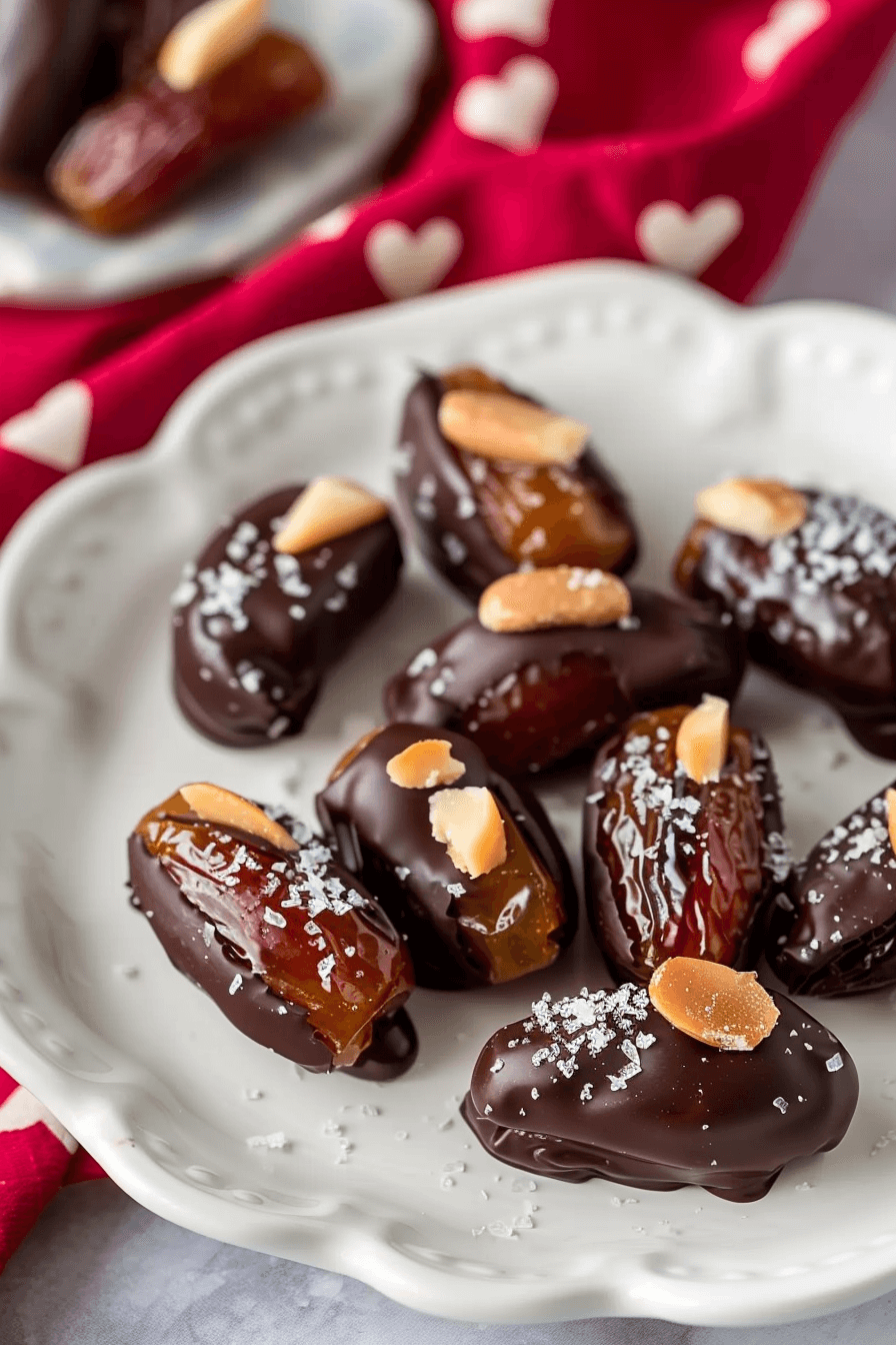 healthy-valentines-day-treats-almond-butter-stuffed-dates Healthy Valentine’s Day treats made with almond butter stuffed dates dipped in dark chocolate