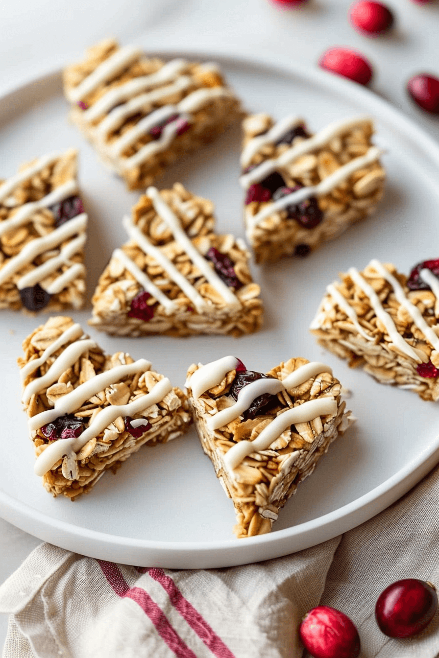 healthy-valentines-day-treats-mini-heart-granola-bars Healthy Valentine’s Day treats made with mini heart-shaped granola bars drizzled with white chocolate