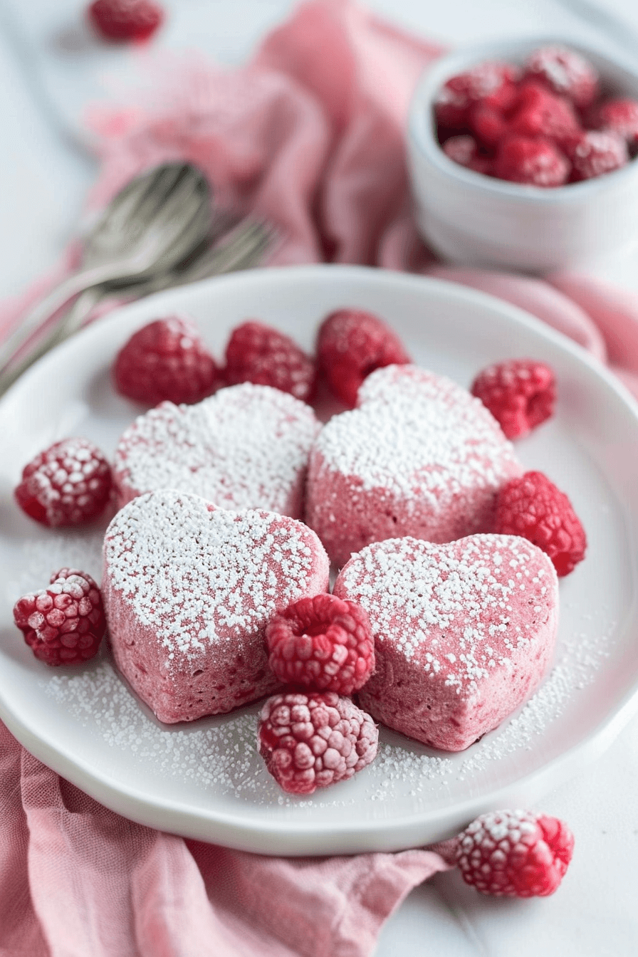 healthy-valentines-day-treats-pink-overnight-oats-hearts Healthy Valentine’s Day treats made with pink overnight oats shaped into hearts and topped with raspberries