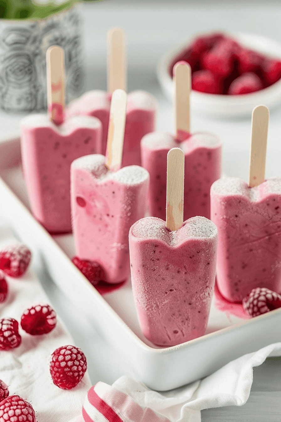 healthy-valentines-day-treats-pink-smoothie-pops Healthy Valentine’s Day treats made with pink raspberry smoothie pops topped with fresh berries