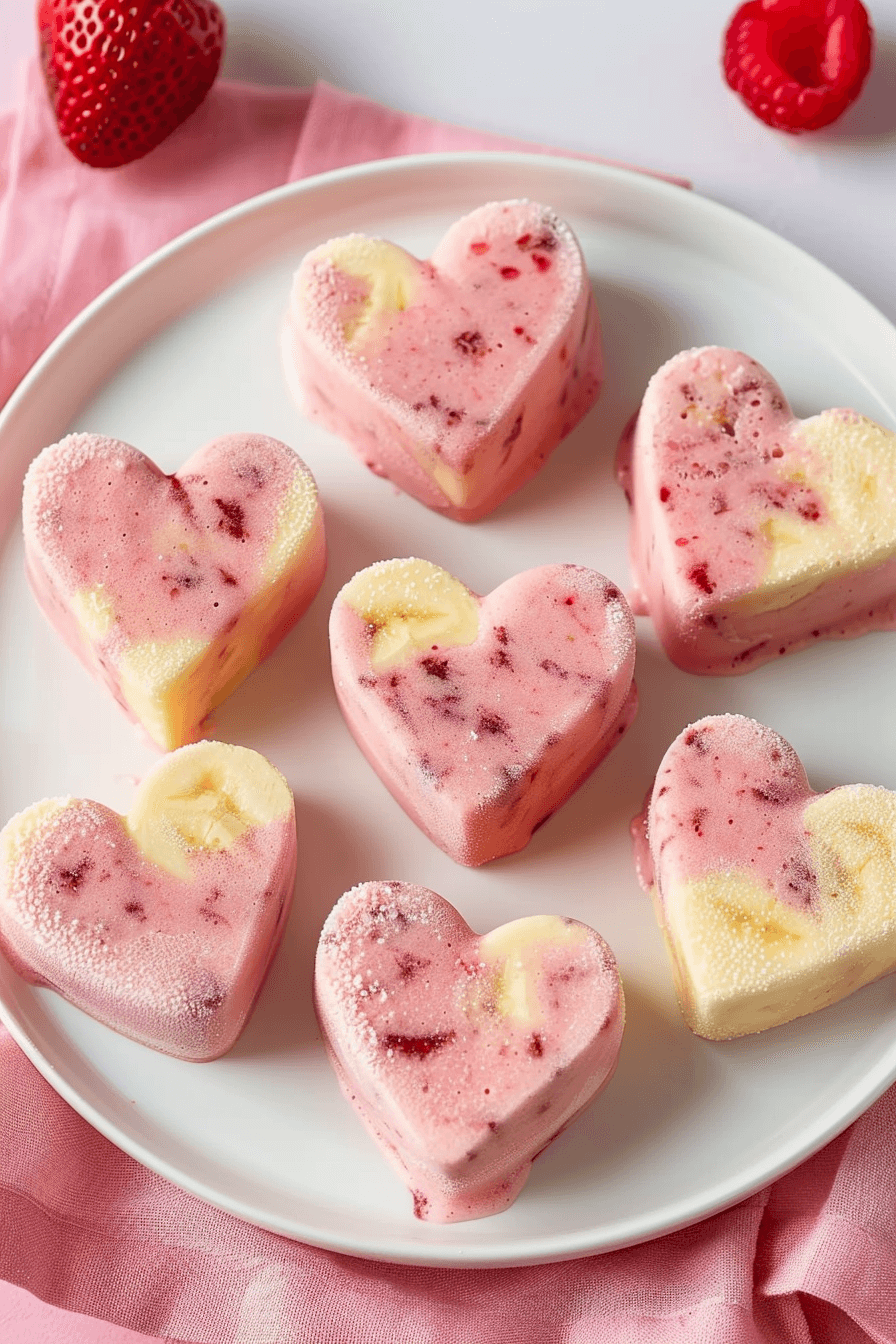 healthy-valentines-day-treats-strawberry-banana-nice-cream-hearts Healthy Valentine’s Day treats made with heart-shaped strawberry banana nice cream frozen desserts