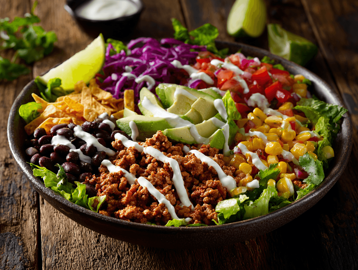Serving High-Protein Taco Salad Bowls for dinner