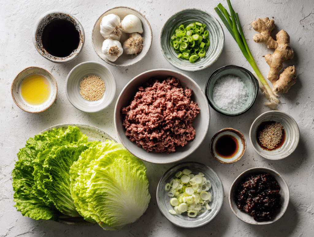 Ingredients for Korean Beef Lettuce Wraps