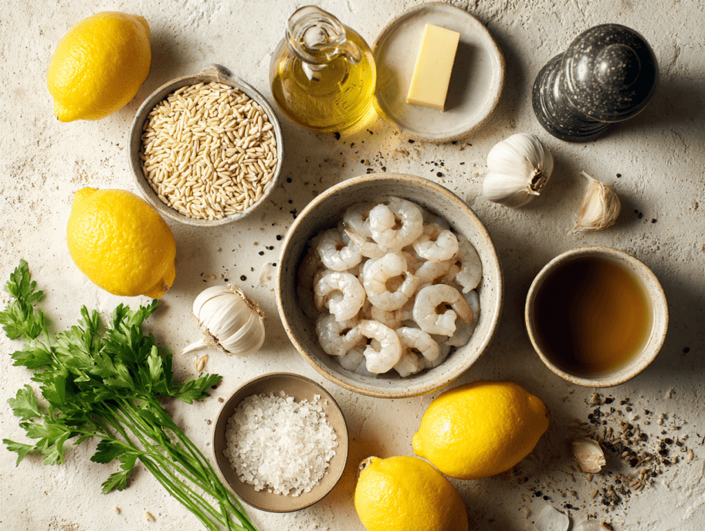 Ingredients for Lemon Pepper Shrimp Orzo and shrimp orzo dinner
