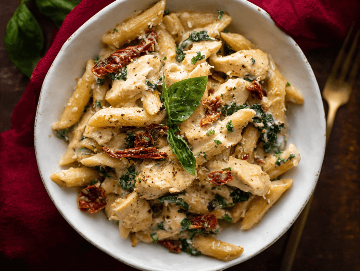 marry me chicken pasta in creamy sun-dried tomato sauce