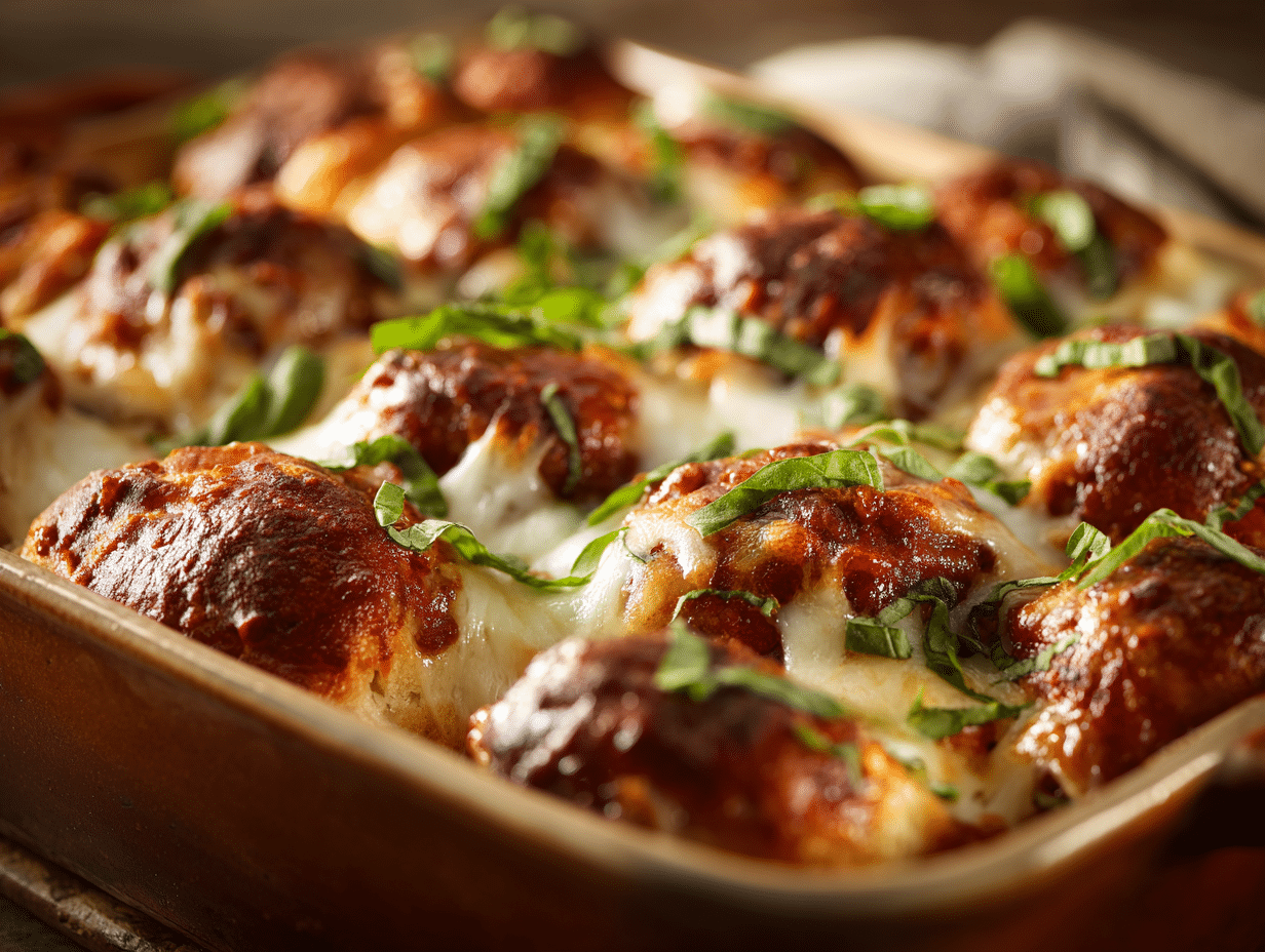 Meatball Sub Bake: Cozy, Cheesy, No-Fuss Dinner Win 4 Meatball Sub Bake in a casserole dish with melted cheese