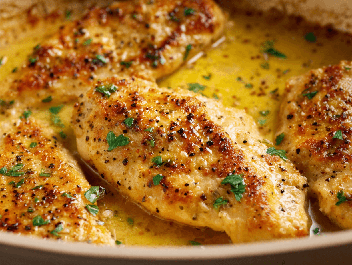 melt in your mouth chicken recipe with golden parmesan topping and parsley