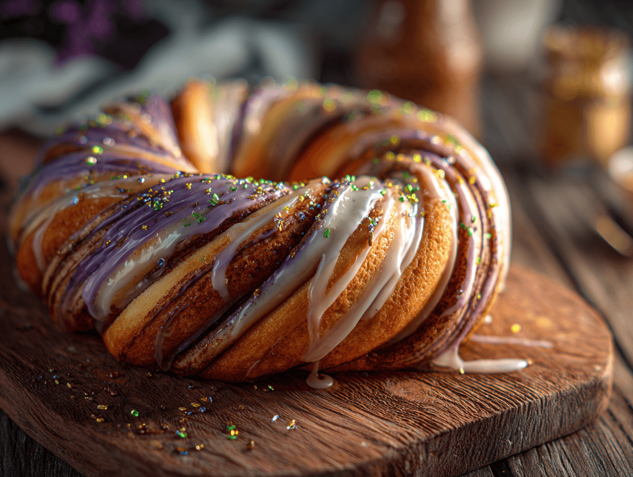 Min King Cake with cinnamon swirl and vanilla glaze