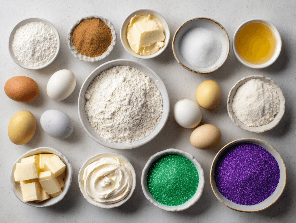 mini king cake muffins ingredients on counter