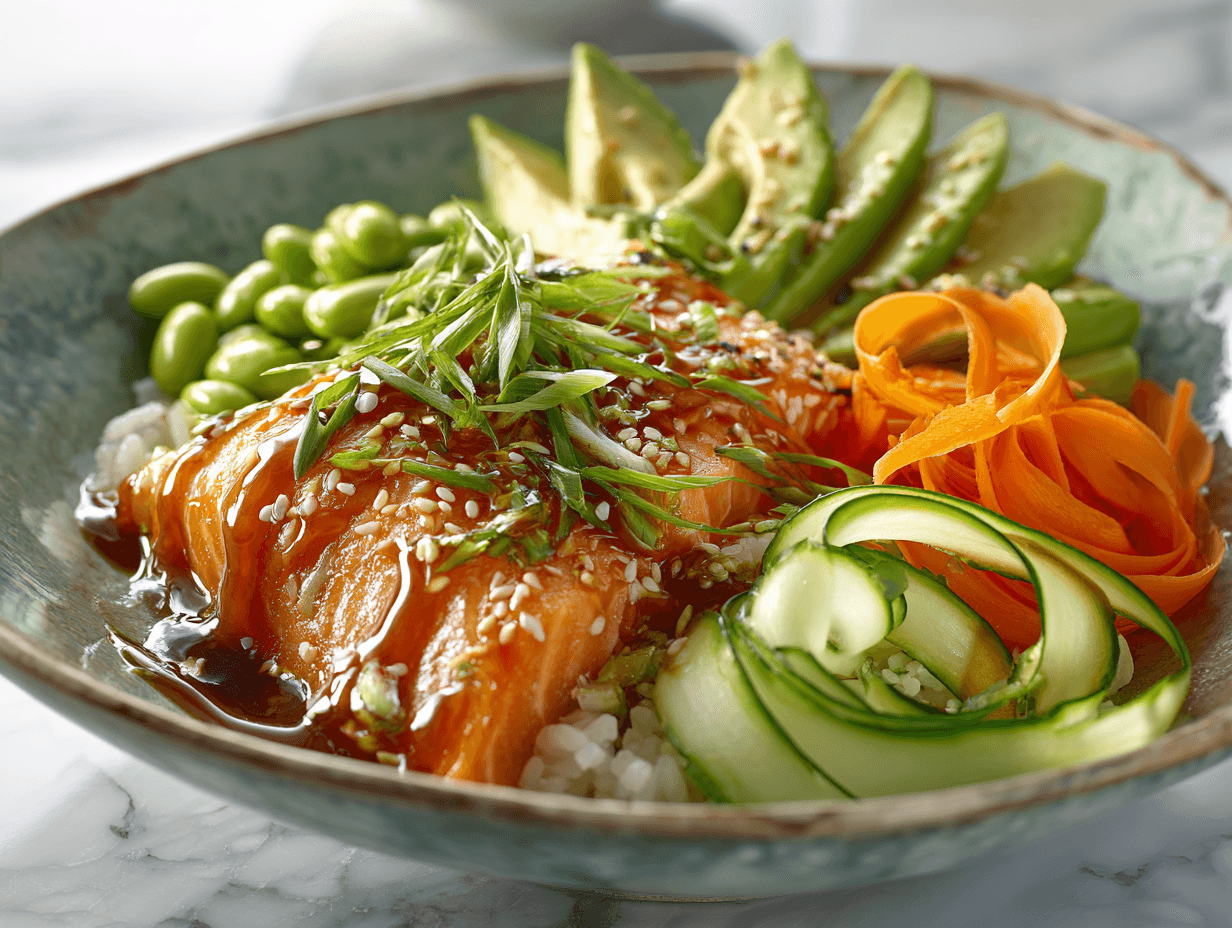 Salmon and Edamame Rice Bowl: Easy, Fresh, and Satisfying 4 salmon and edamame rice bowl with soy ginger sauce