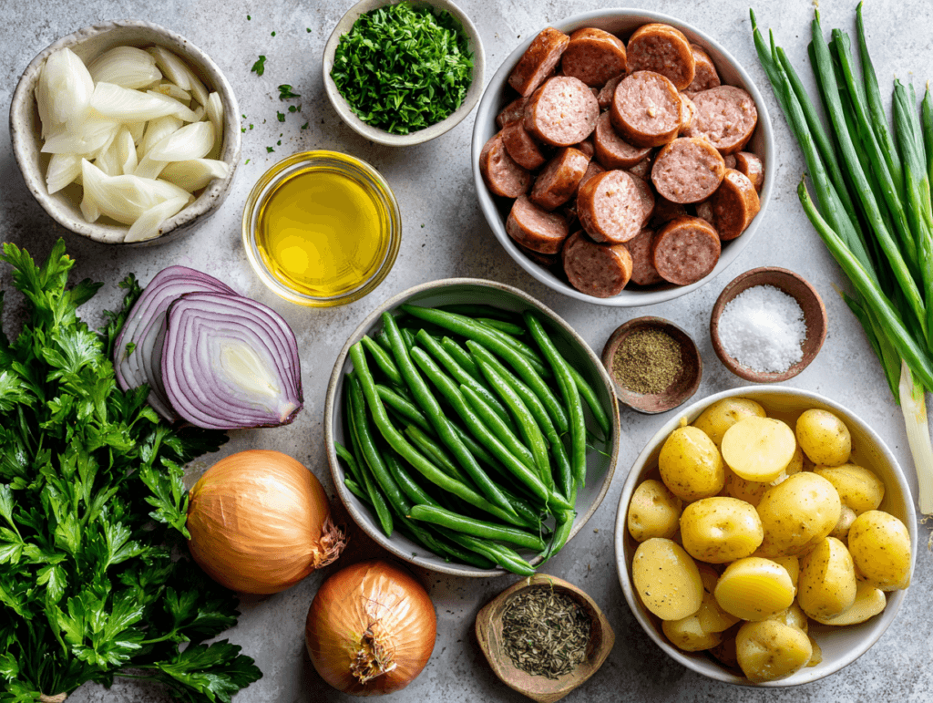 Ingredients for Sheet Pan Sausage, Potatoes & Green Beans