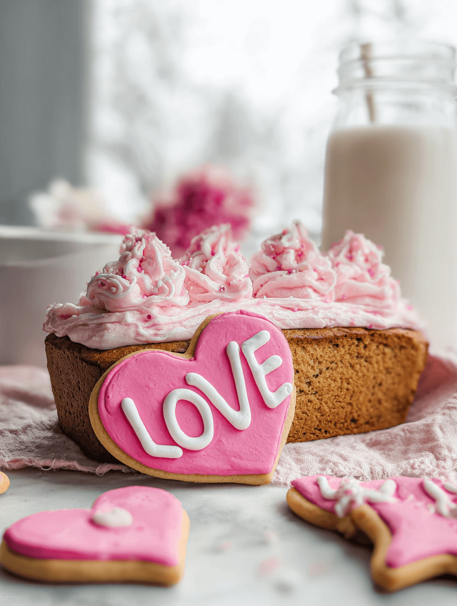 valentines-day-banana-bread-iphone-photo Valentine’s Day Banana Bread with pink frosting and heart cookies