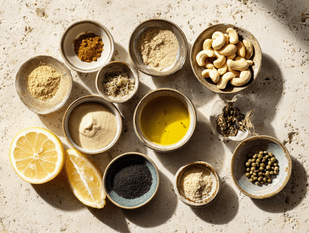 Vegan Caesar Dressing Recipe That Tastes Bold and Creamy 2 vegan caesar dressing recipe ingredients laid out