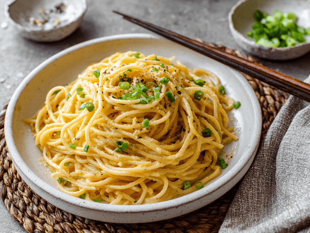 Vietnamese Garlic Noodles (Mì Xào Tỏi) with buttery garlic sauce and green onions