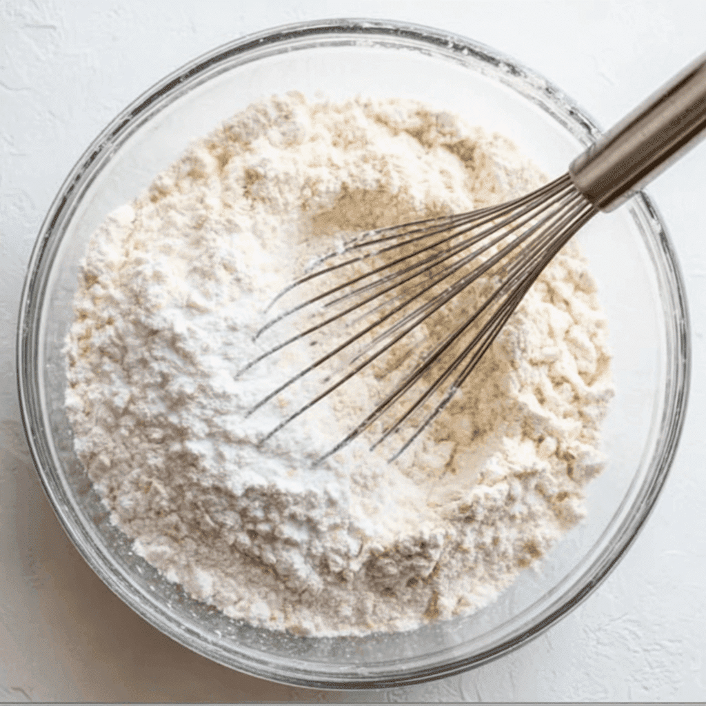 whisking dry ingredients for chocolate chip banana bread recipe