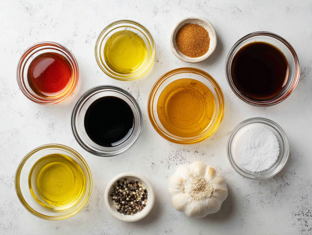 Apple Cider Vinegar Dressing Recipe 1 ingredients for apple cider vinegar dressing measured in bowls