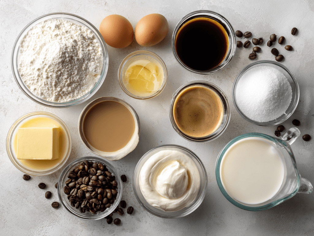 Coffee Tres Leches ingredients including espresso and three milks