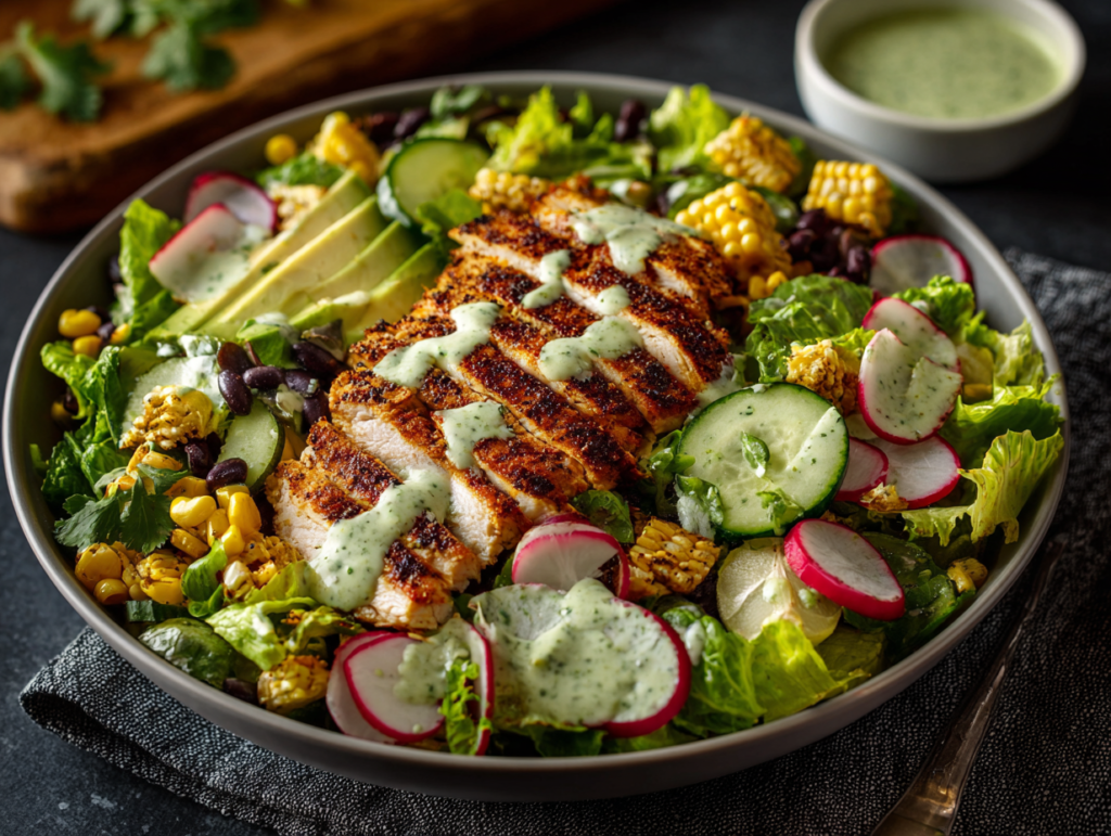 Creamy Avocado Lime Dressing Recipe 3 Creamy Avocado Lime Dressing drizzled over a fresh salad bowl