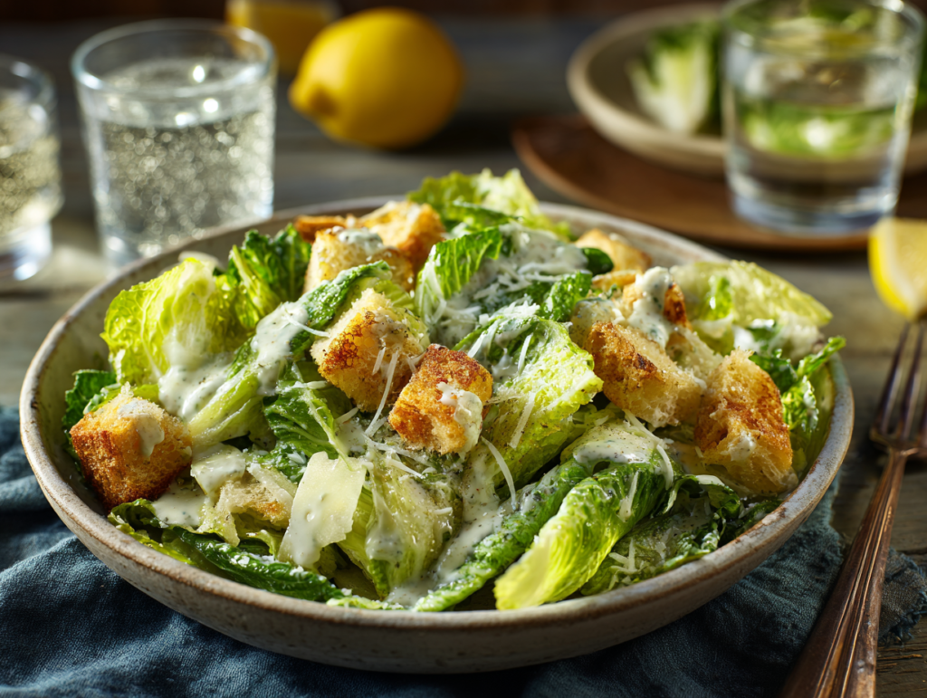 Served Green Goddess Caesar Hybrid salad ready for lunch or dinner