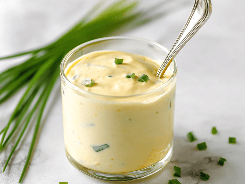 Keto Caesar Dressing in a glass cup with spoon