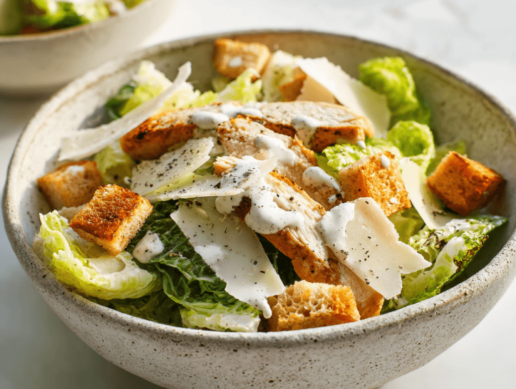 Keto Caesar Dressing Recipe (Creamy, 5-Minute, Low Carb) 3 Keto Caesar Dressing drizzled over chicken Caesar salad