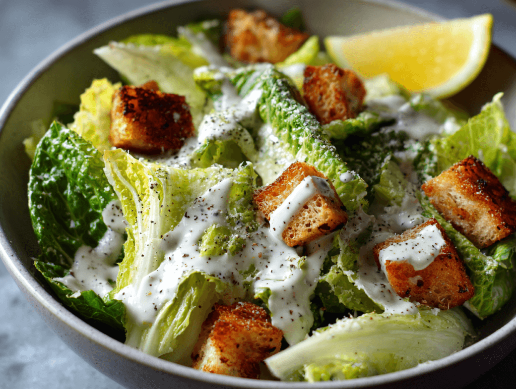 Caesar salad served with Low Sodium Caesar Dressing