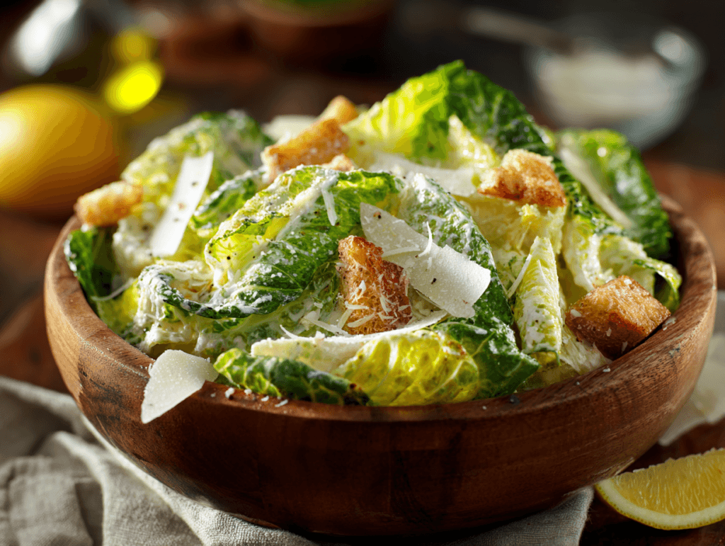 No-Oil Caesar Dressing on romaine Caesar salad