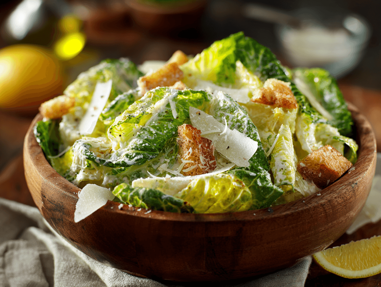 No-Oil Caesar Dressing Recipe (Creamy, Healthy, Easy) 4 No-Oil Caesar Dressing on romaine Caesar salad
