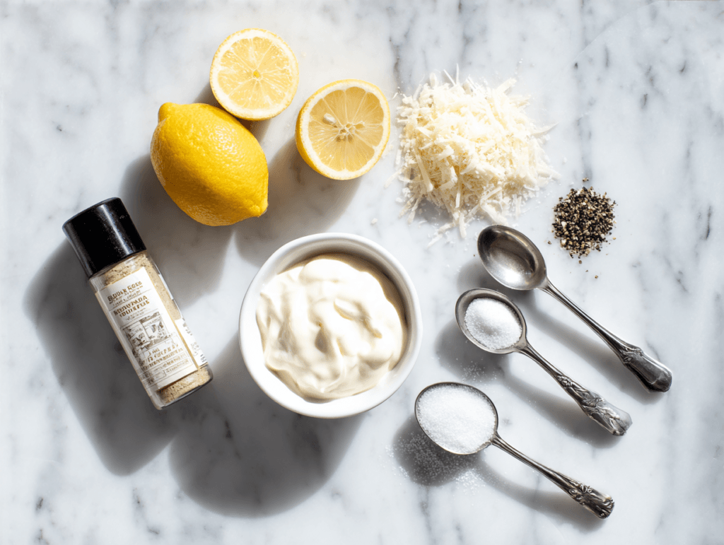 No-Oil Caesar Dressing Recipe (Creamy, Healthy, Easy) 2 Ingredients for No-Oil Caesar Dressing on a countertop