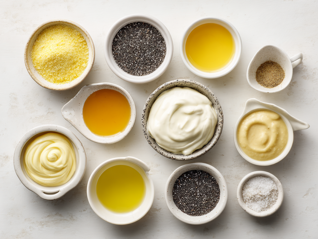 Poppy Seed Dressing Recipe That Tastes Fresh and Creamy 2 ingredients for homemade poppy seed dressing measured in bowls
