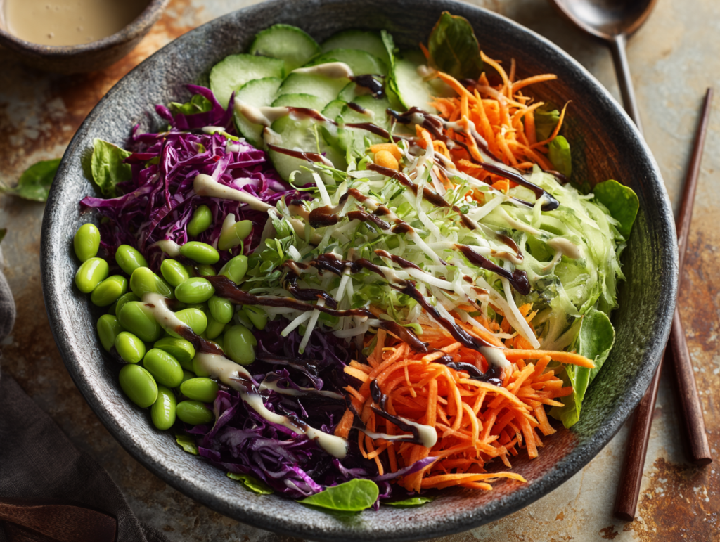 salad served with miso ginger dressing