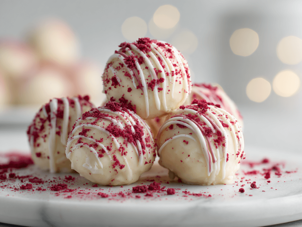 Strawberry Cheesecake Truffle Balls That Always Win Hearts 4 Strawberry Cheesecake Truffle Balls with one cut open for texture