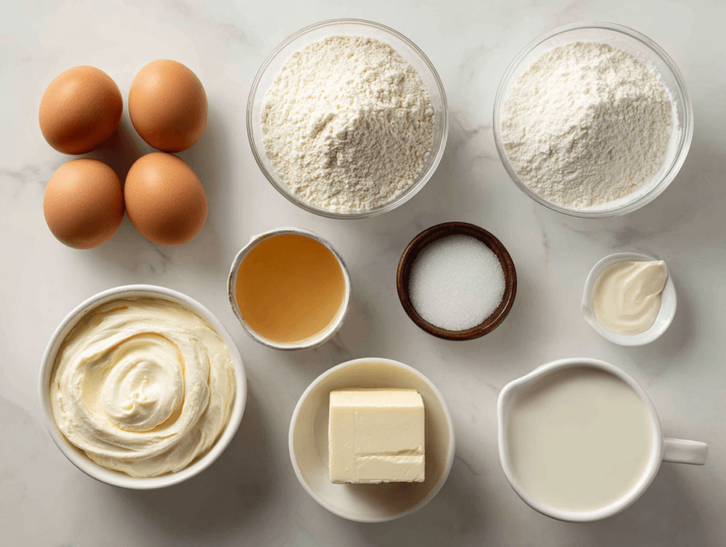 Ingredients for tres leches cupcakes