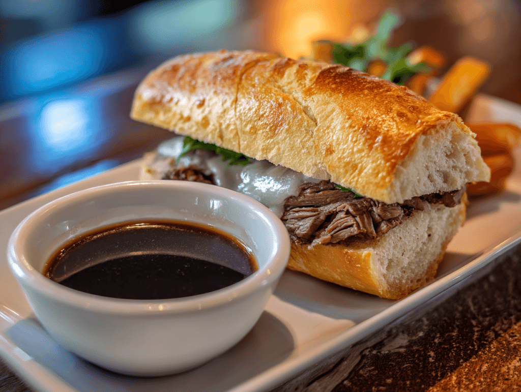 au jus recipe served with beef dip sandwich