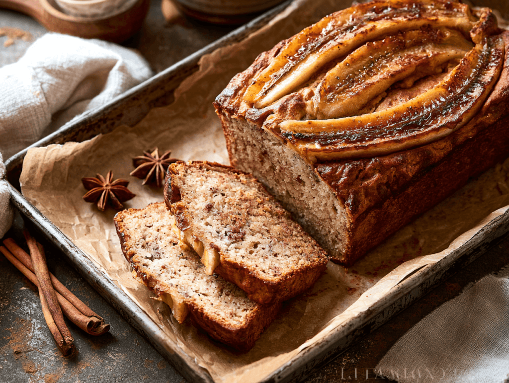 Banana Bread With Greek Yogurt – Moist, Easy Homemade Recipe 3 banana bread with greek yogurt sliced loaf on parchment paper