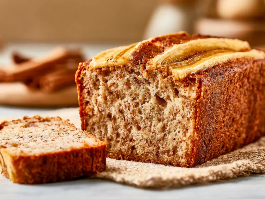 banana bread with greek yogurt sliced homemade loaf