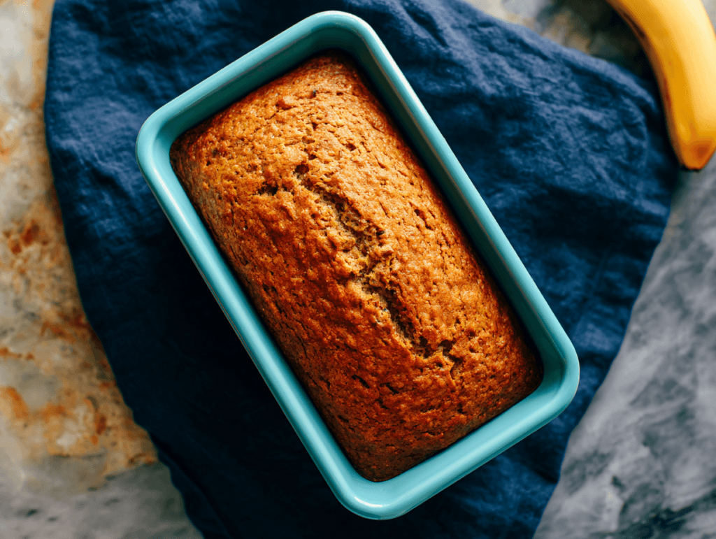 healthy banana bread baked in loaf pan